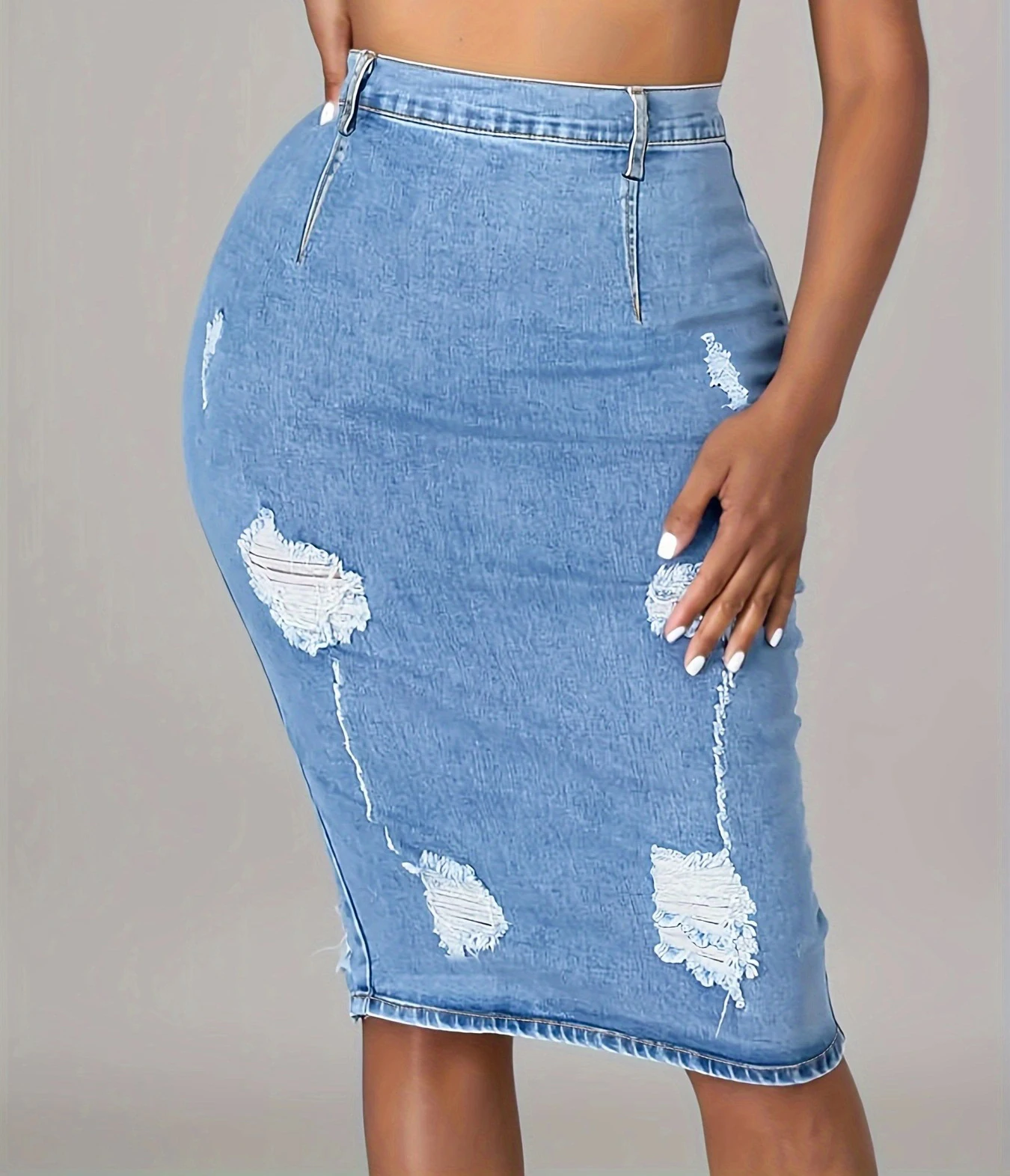 Women's Denim Short Skirt Summer Bustier Skirt Warping Hip Split Frayed Fashion Denim Skirt