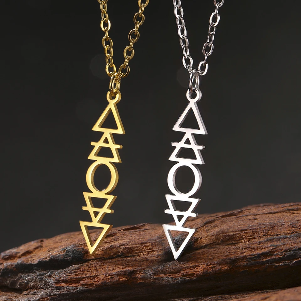 Four Elements Alchemical Necklace - Earth Air Water Fire Symbol, Stainless Steel, 3.5cm Pendant - View #9