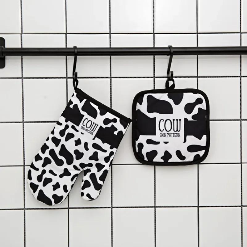 Kitchen Gloves Silicone Oven Mitts Kitchen Gloves Silicone Oven Gloves Cotton Pot Holders Insulation Leopard Pattern Pad Cooking Microwave Gloves Baking BBQ Oven Potholders Oven Mitts Potholder Pad