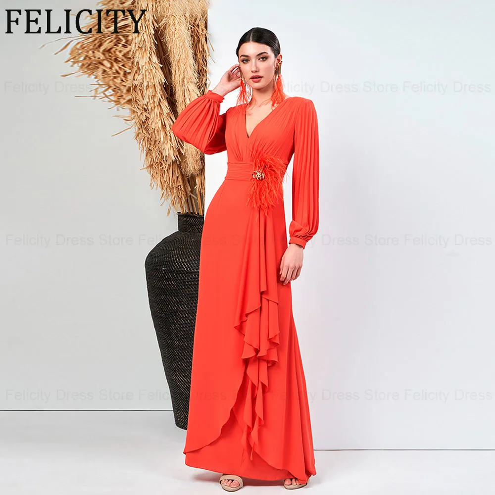 

Chiffon Elegant Mother of the Bride Dresses 2024 Sheath V-Neck Wedding Guest Dresses Feathers Pleated Beading Party Evening Gown