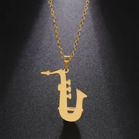 Lemegeton Stainless Steel Saxophone Necklace for Women Men Musical Guitar Note Choker Necklaces Punk Hip Hop Rock Jewelry Gifts