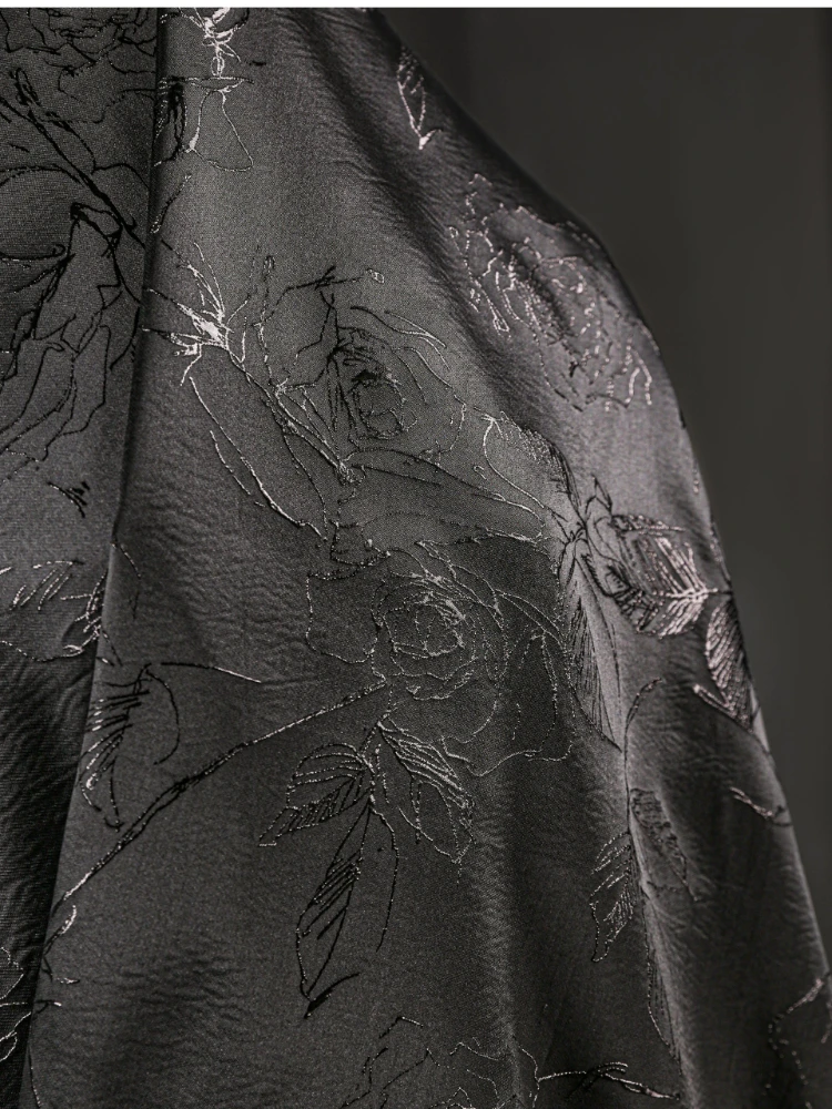 

Fabric Width 140cmx50cm Black Peony Gilding Jacquard Three-Dimensional Reflective National DIY Hand-Stitched Coat Skirt Clothing