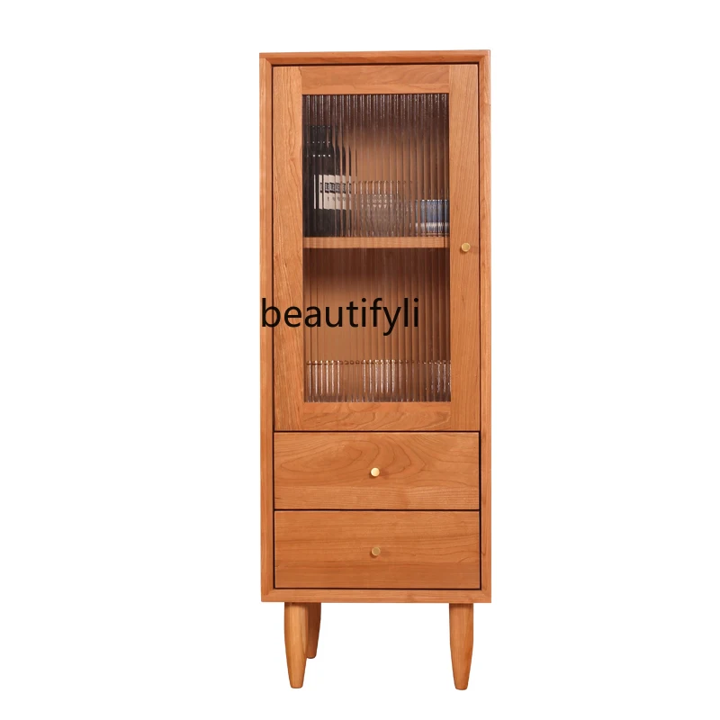 

Nordic Solid Wood High and Low Wine Cabinet Living Room Cherrywood Multi-Function Storage Cabinet with Drawer Storage Cabinet