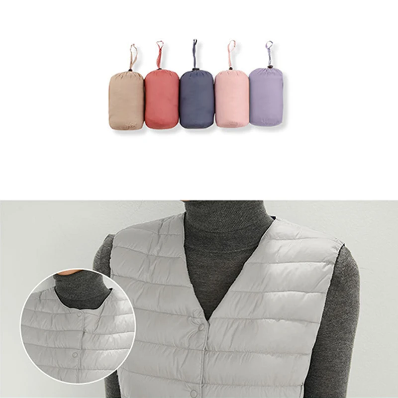 Women New Plus Size Slim Sleeveless Puffer Jacket Spring Winter 90% White Duck Down Lightweight Packable Warm Down Liner Vest - 5