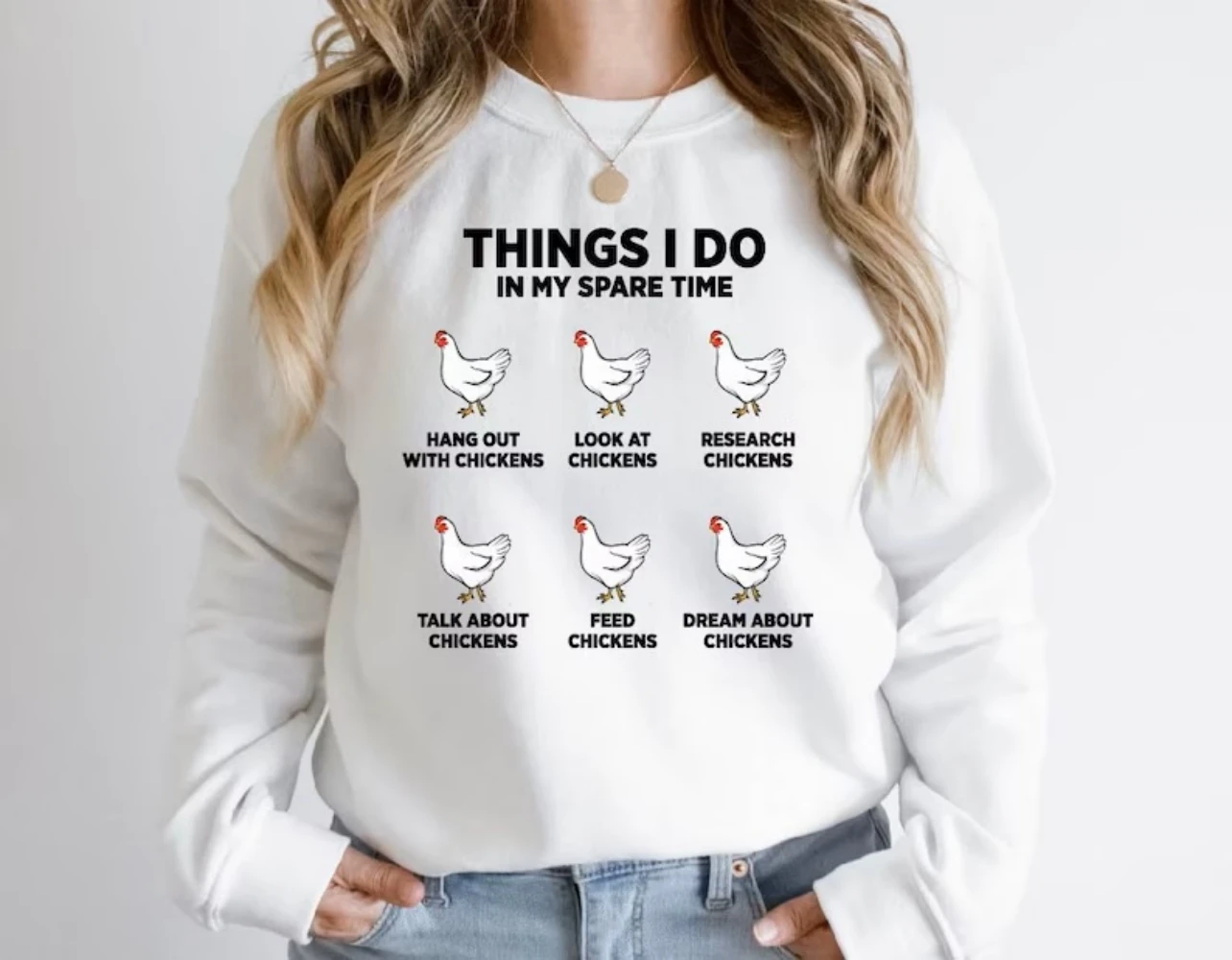 Funny Chicken Cute Trendy Sweatshirt Farm Girl Crewneck Pullover Shirt Plus Size Winter Clothing Women