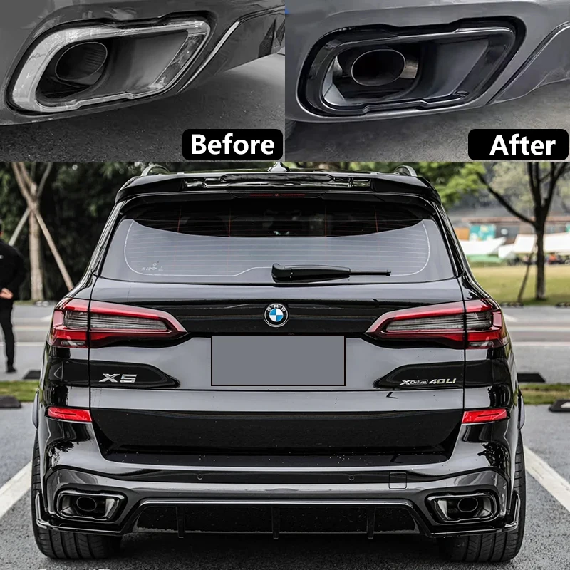 2019 2024 BMW G05 X5 G06 X6 G07 X7 M 스포츠 배기 파이프 업그레이드, 블랙 스퀘어 포트, 스테인리스 스틸 머플러 팁 깍지