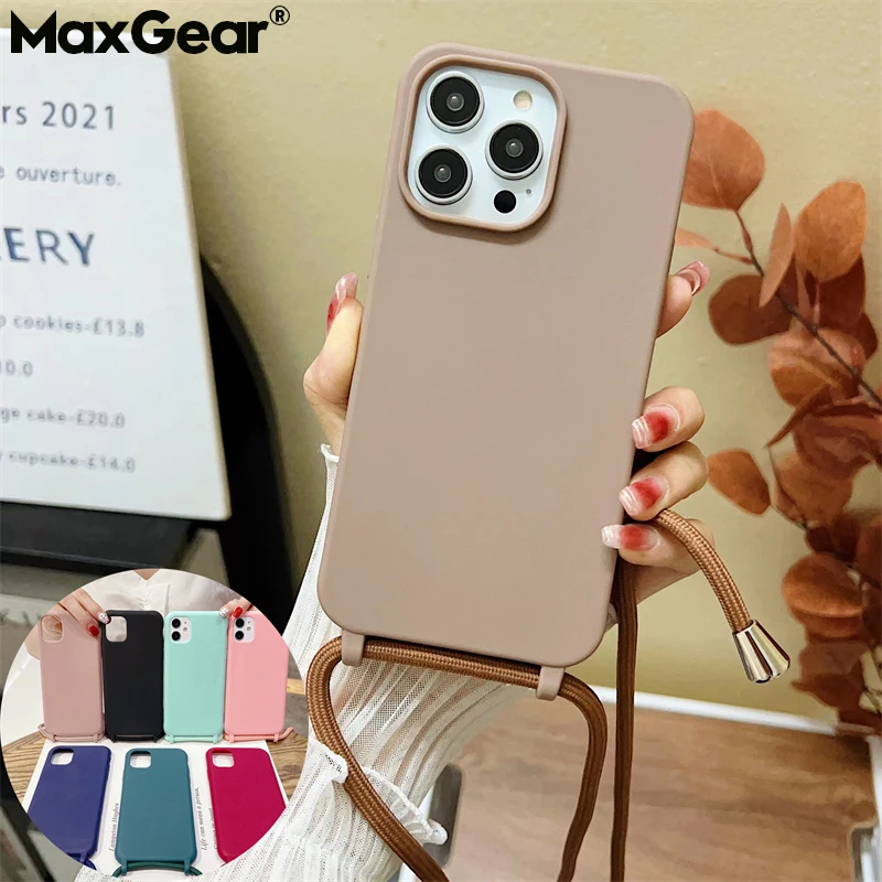 Liquid Silicone Crossbody Lanyard Phone Case with Hang Strap Rope Cover