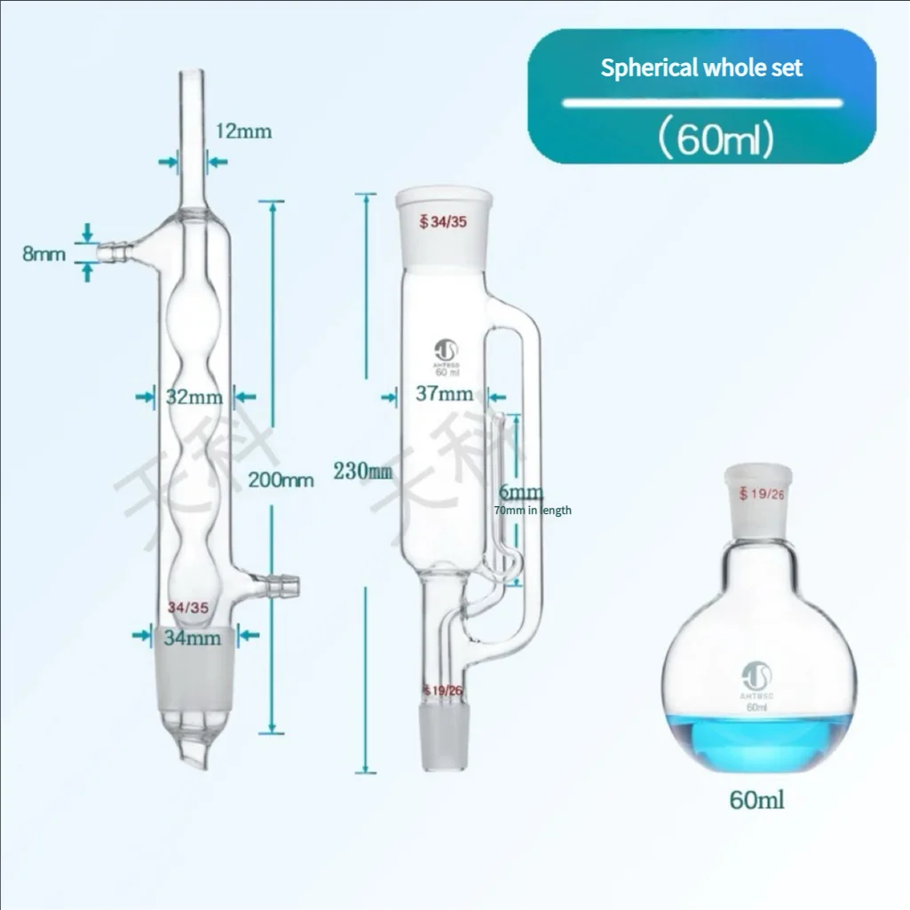 Lab Glass Soxhlet Extractor Condenser And Extractor Body 150/250/500ml Lab Glassware Set Spherical Snake Shaped Fat lab glass supplies