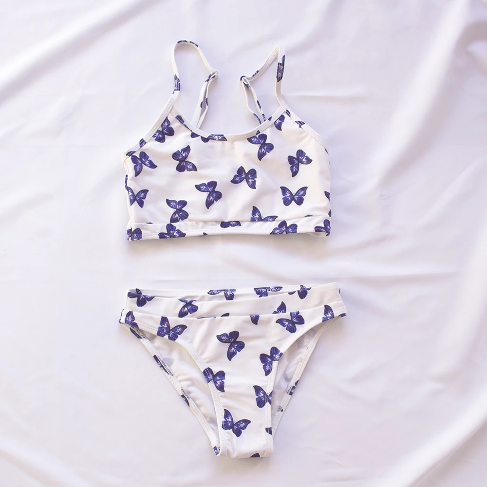 IKALI Tweedelig badpak voor meisjes, 50 UPF UV-bescherming, flamingo, bikini, kinderen, strand, zomer, sport, Bloem, 3-4 Jaren