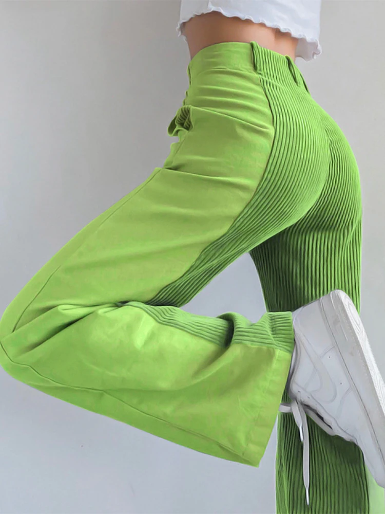 

2023 Corduroy Pants Women Baggy High Waist Contrast Patchwork Trousers Y2K Streetwear Casual Straight Sweatpants Korean Style