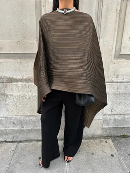 Miyake Pleated Medium Length V-neck Women's Loose Drooping Blouse Dress 1