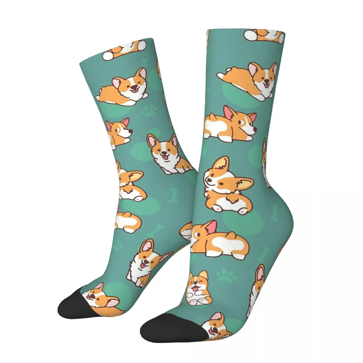 

Corgi Puppy Fun - Green Socks Harajuku Super Soft Stockings All Season Long Socks Accessories for Man's Woman's Birthday Present