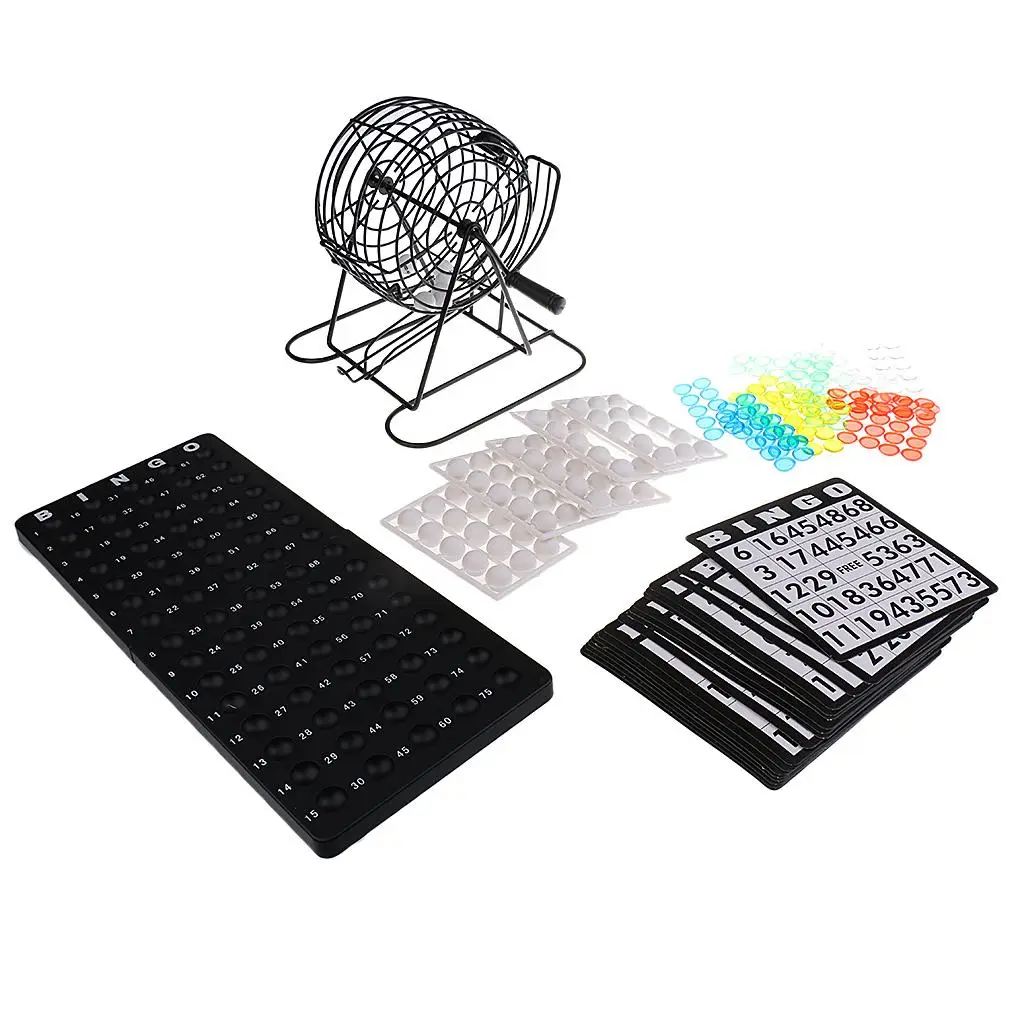 Classic Bingo Cage Game 75 Ball 150 Token Marker 18 Card for Club Pub Family Camping Hiking Games Supplies