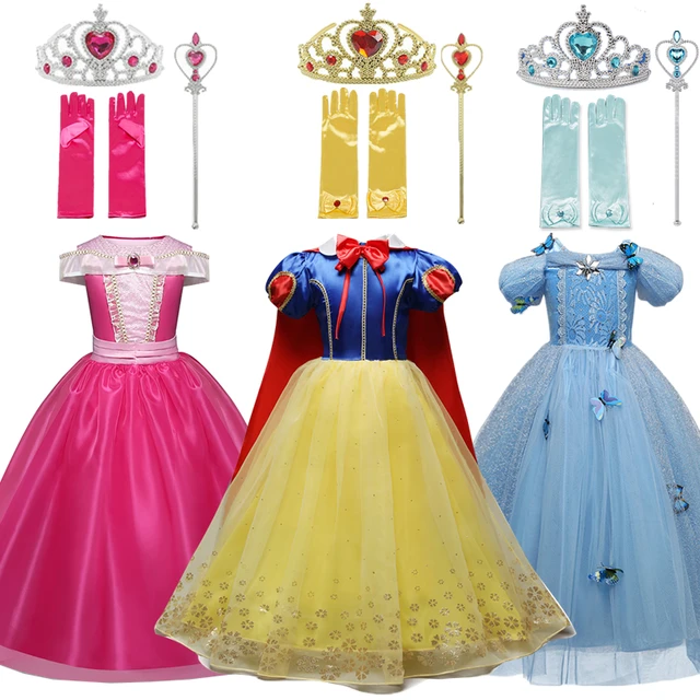 Robe de princesse Disney avec lumière LED pour fille, vêtements de fête  d'anniversaire pour enfant, costume de cosplay d'Halloween, Elsa Anna  Aurora, Cendrillon Frozen 