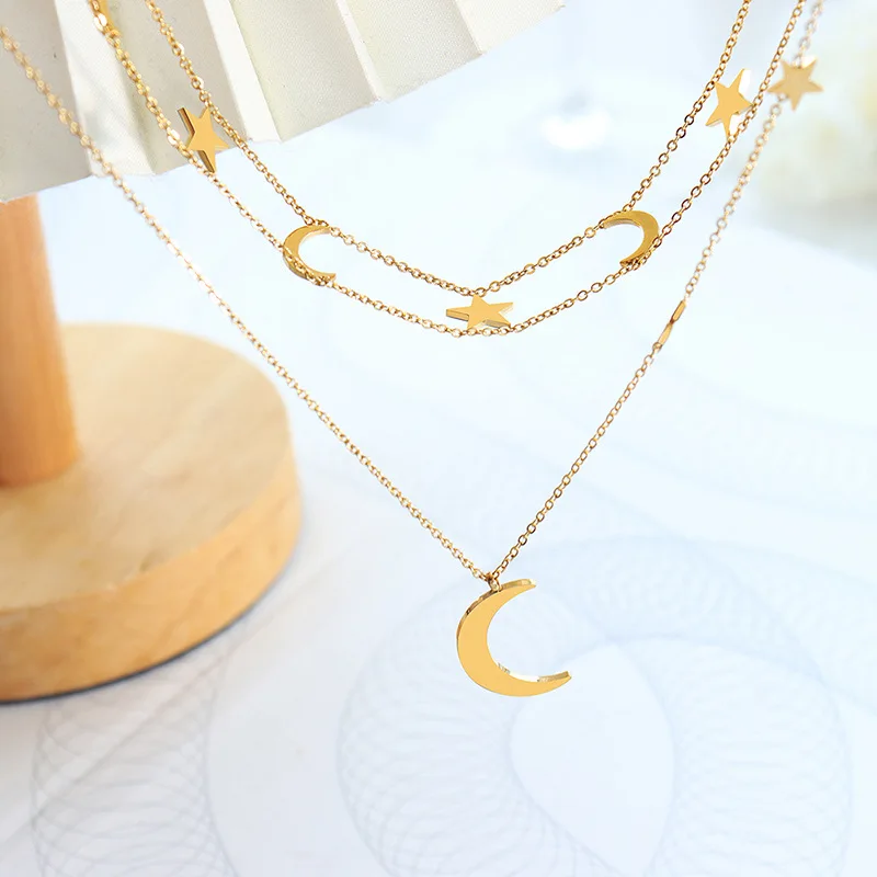 

Temperament Women's Necklace Romantic Star Pendant Gold Color Double Layered Necklace Women's Necklace Jewelry
