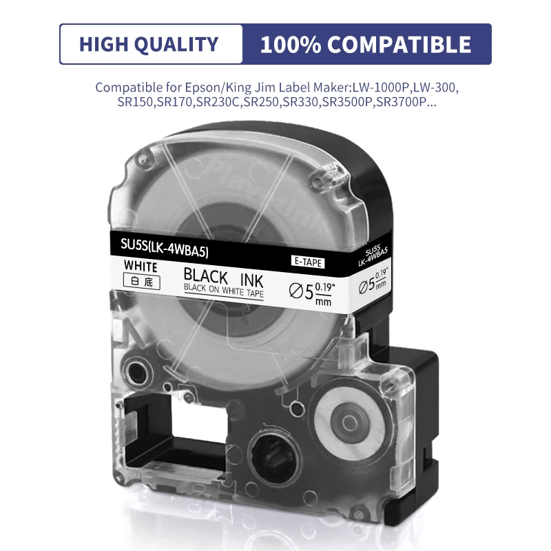 SU5S LK-4WBA5 SU11S LK-6WBA 열 수축 튜브, 엡손, 킹 짐, LW-300, 400 라벨 메이커와 호환되는 블랙 온 화이트 테이프, Φ9mm, 18mm