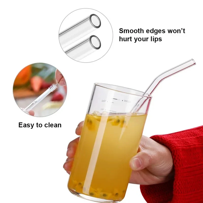 Description Picture 4 of item8Pcs High Borosilicate Glass Straws Straight Reusable Drinking Straw Boba Bubble Milk Smoothies Fruit Cocktails Bar Accessories