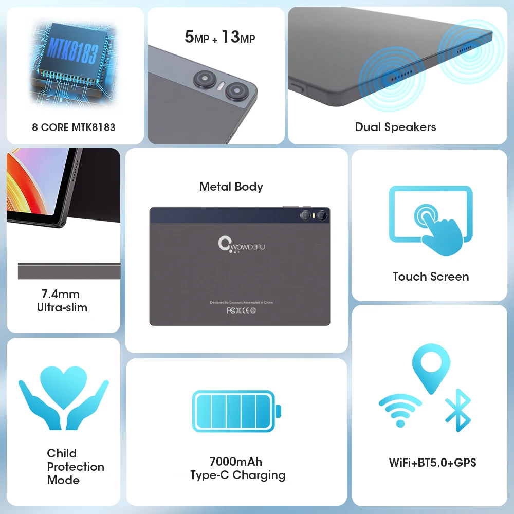 2024 CWOWDEFU Android 13 Tablet 10.95" FHD Incell 2K-Display MTK Octa Core 6GB 128GB 7000mAh Battery 13MP Cam GPS Tablet PC 2
