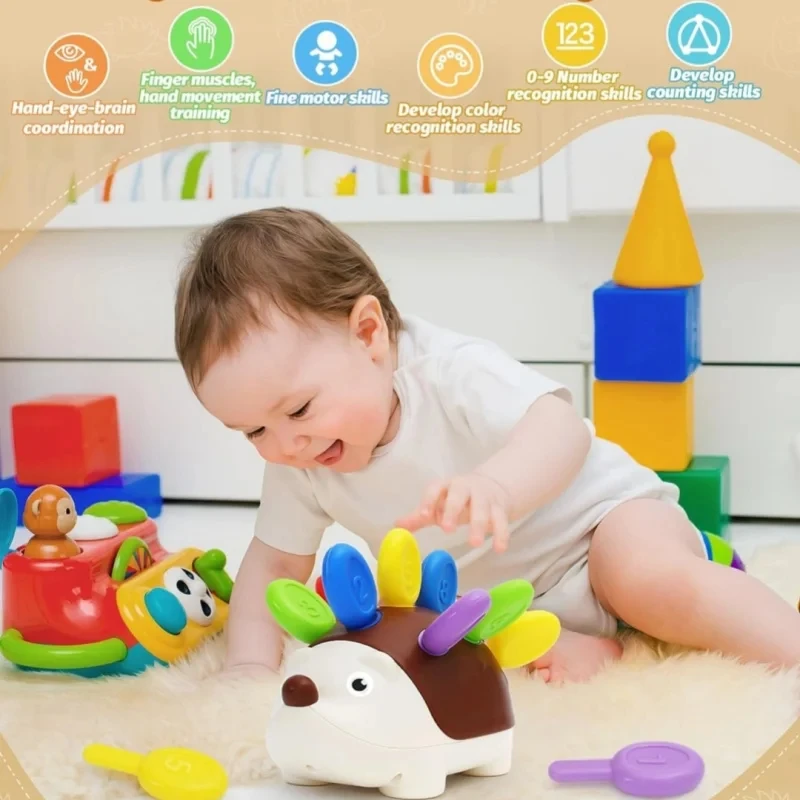 Sensory Hedgehog Toys Toddler Montessori Fine Motor Toys Baby Preschooler Educational Sensory Travel Toys for Age 1 2 3 4 Year 2