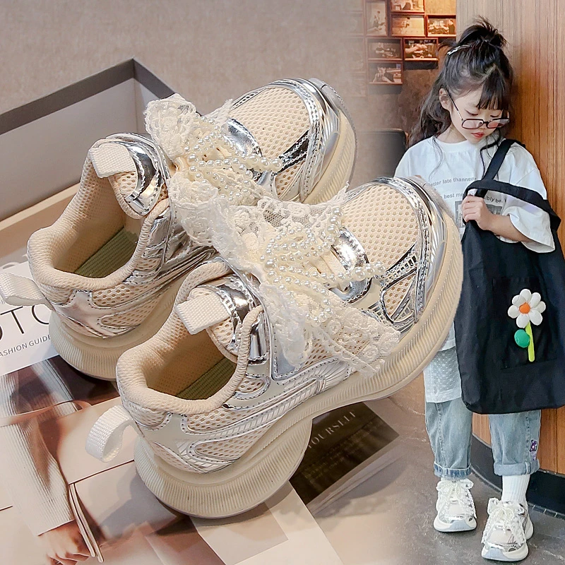 Girls Sports Shoes Spring Autumn Pink Breathable Girls Casual Shoes 3-18 Years Old Beige Soft Non-slip Children's Single Shoes - 4