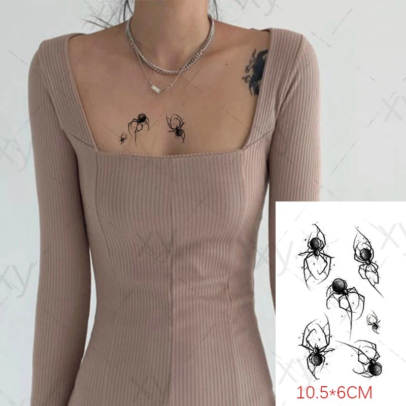 

Черная Татуировка-наклейка в виде паука, красный скорпион, любовь, крест, искусственная татуировка, водонепроницаемая татуировка на запястье, руку, шею, маленький размер для женщин и мужчин