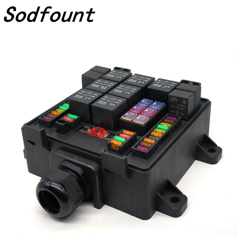 6-Way Fuse Box Blade Fuse Block Holder Screw Nut Terminal W/Negative