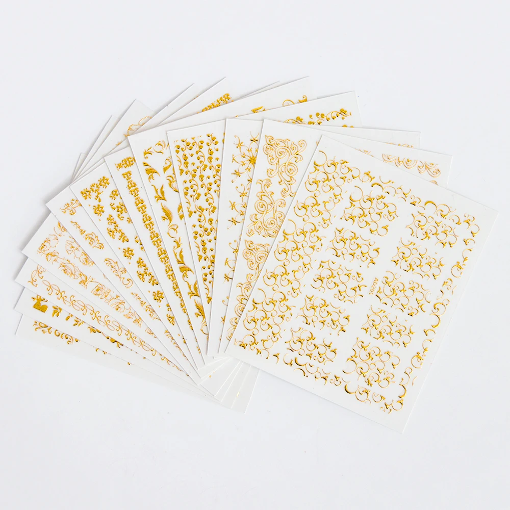 1pcs Gold Bronzing 3D Nail Sticker Flower Metalic Paste Beauty Nail Art Decorations Manicure Nails Decal DIY Tips SAAD201-212 nail stickers,nail art decoration,nail decals