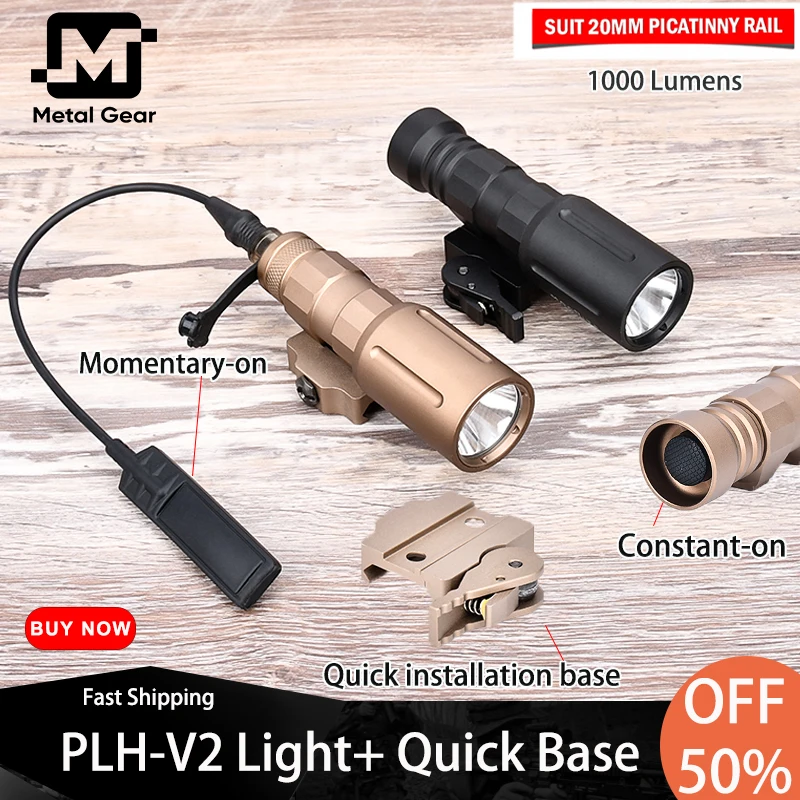 

Tactical Modlit PLHv2 Flashlight Metal 1000 Lumens Hunting Weapon Gun Light Base Airsoft Spotlight Plhv2 Rear Tail Cap 20MM Rail