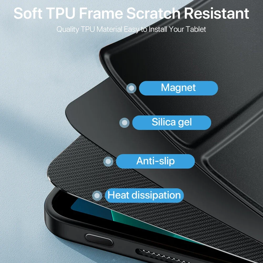 Premium Tri-Folding Magnetic Leather Tablet Case, TPU Protective Cover