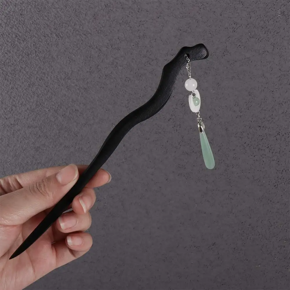 Design Tool Wooden Moon Tassel Cheongsam Beads Hanfu Hair Sticks Chinese Style Headwear Ancient Headwear Ancient Style Hairpin