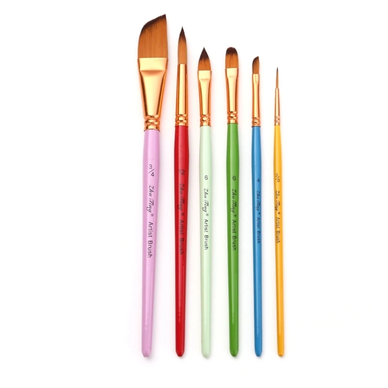 

YYDS Set of 6 Painting Brush Fine/Round/Flat/Oblique Tip, for Watercolor Gouache