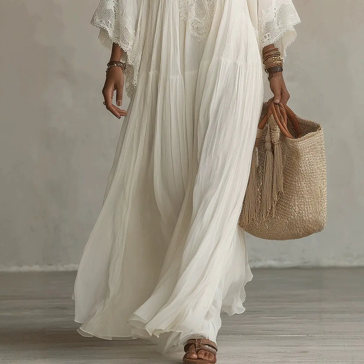 Summer Elegant Solid Dresses Womens Casual Lace Trim V Neck Flowy Maxi Dress Beach Holiday Party Maxi Dresses Robe Vestidos