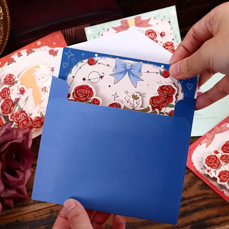 3D Prince and Rose Set Ins Girls' Card Flower Card Set Independent with Envelope Festival Universal Gift greeting cards