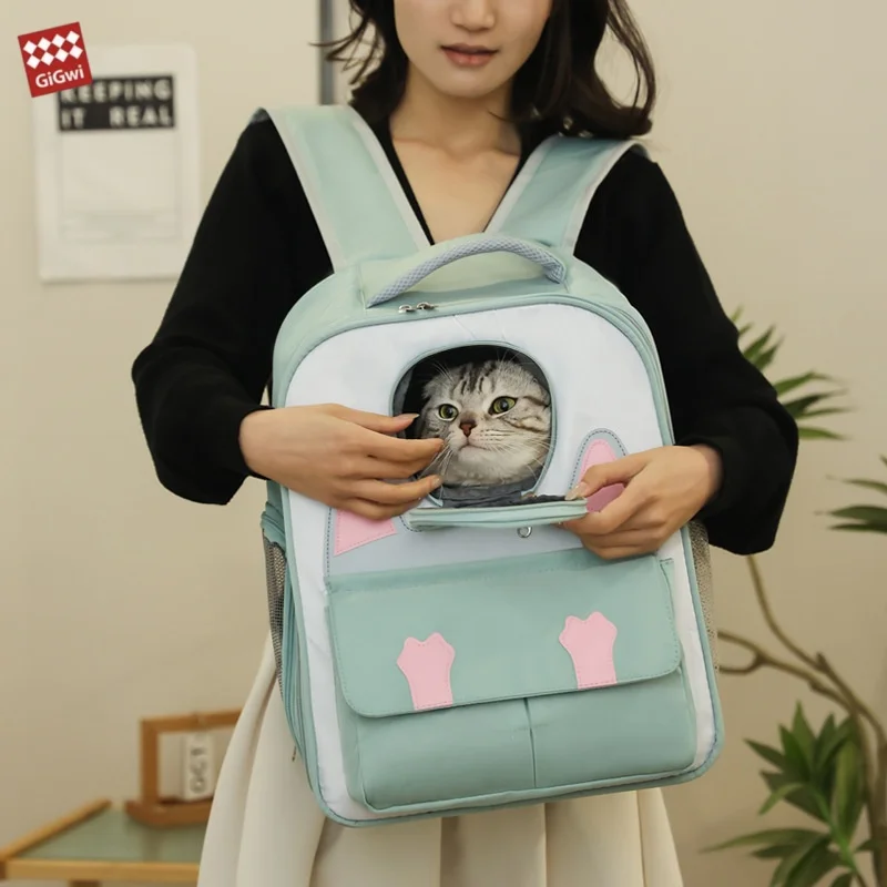 GiGwi New Transparent Pet Cat Colorblock Carrier Bag Outdoor Travel Backpack Breathable Cat Carrying Bag For Pets Up To 6.5kg