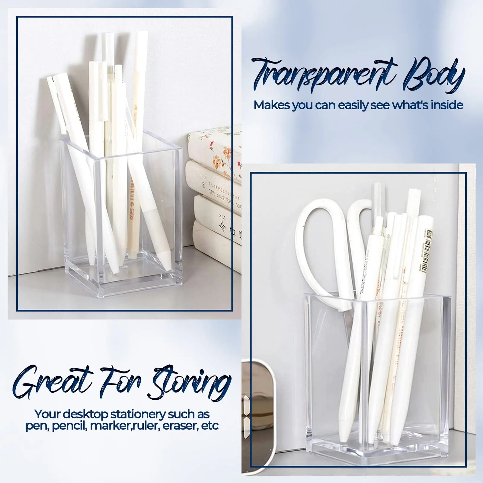 Acrylic Pen Holder Pencil Holder Clear Makeup Brush Stationery Organizer For Desk 1/2/4/10 PCS