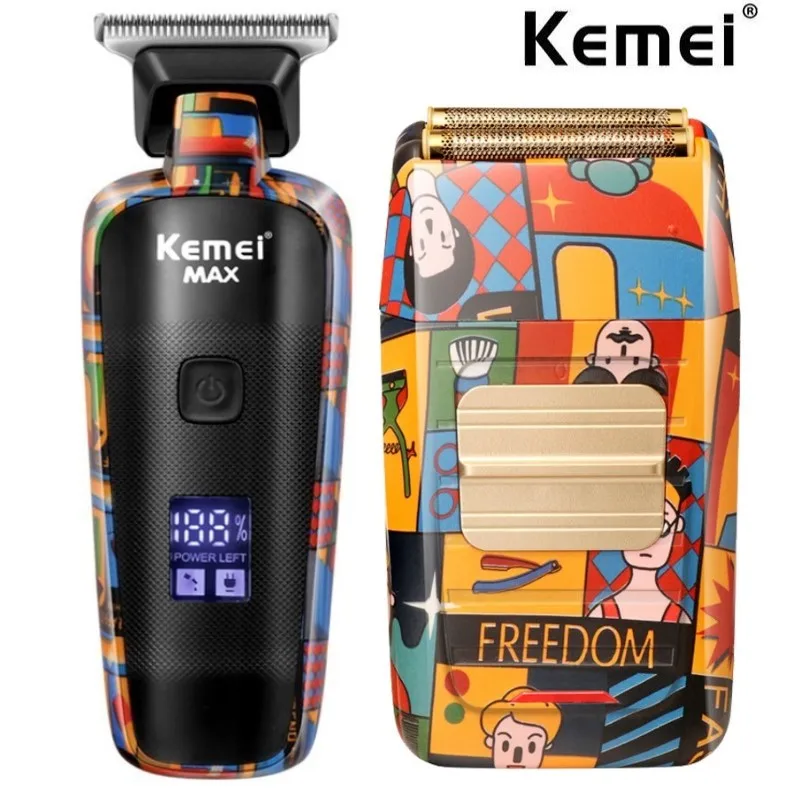 

Kemei Professional Men Barber Hair Clipper Rechargeable Fashion Graffiti Electric Finish Cutting Machine Beard Trimmer Shaver