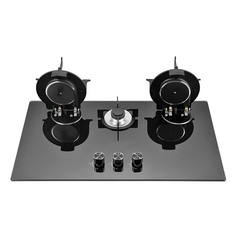 Flip Top Gas Cooker LPG Gas Cooktops Glass Top Battery 3 Burner Stove for Kitchen