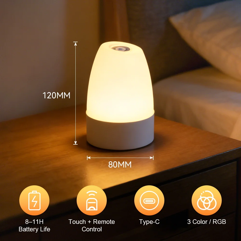 Touch Night Lamp Dimmable Rechargeable Type-C Table Lamp for Bedroom Living Room Remote Control Decor 3 Colors Night Lamp 2W