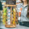Chip Rack Display Stand 360° Rotating 40 Clips Candy Display Wooden Base 5 Tiers Snack Organizer for Party Office Desk Pantry 3