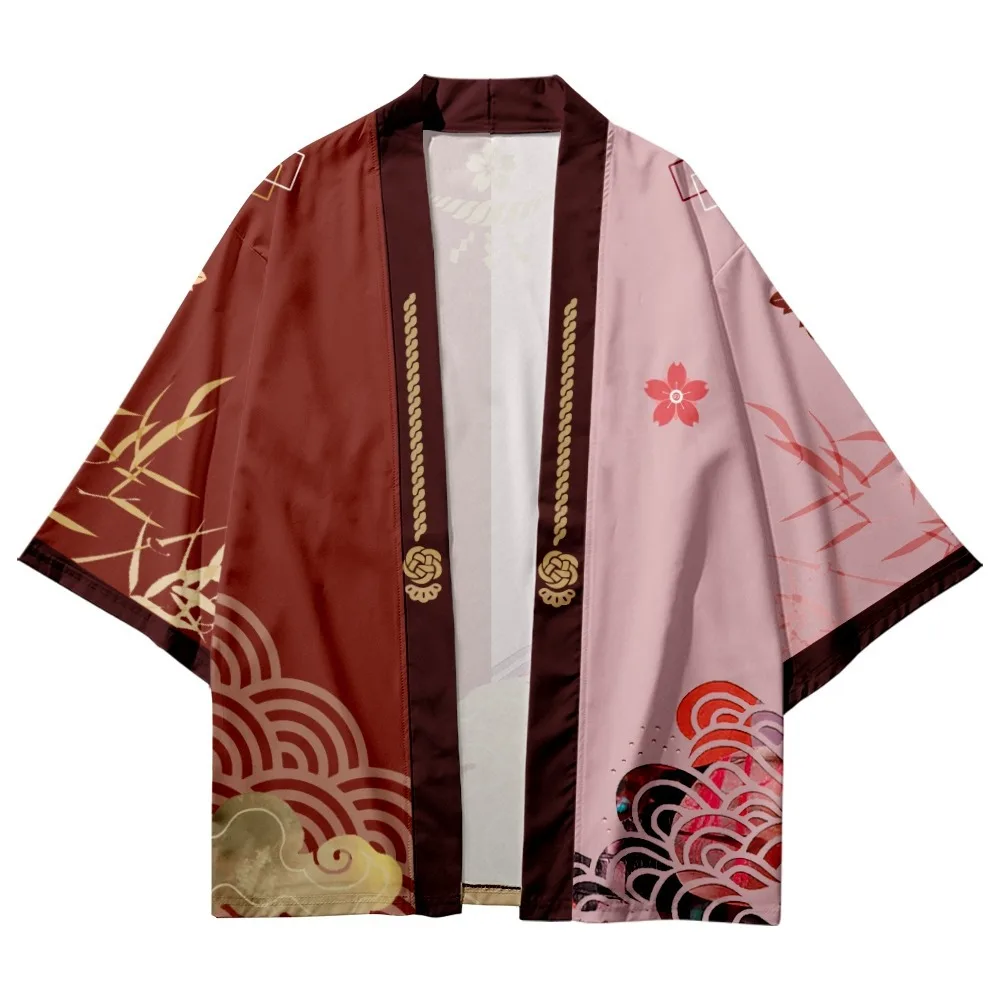 Traditional Haori Kimono Print Color Block Shirt Clothing Women Men  Harajuku Japanese Fashion Streetwear Cardigan Yukata Cosplay