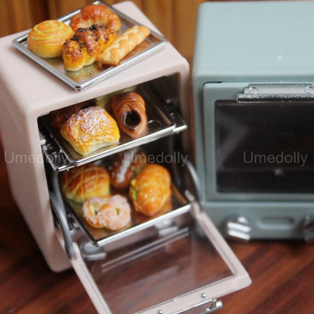 1/6 or 1/12 Scale Miniature Dollhouse Electronic Oven Model Pretend Mini Baking Bread Food for Barbies Blyth Doll Kitchen Toy 4