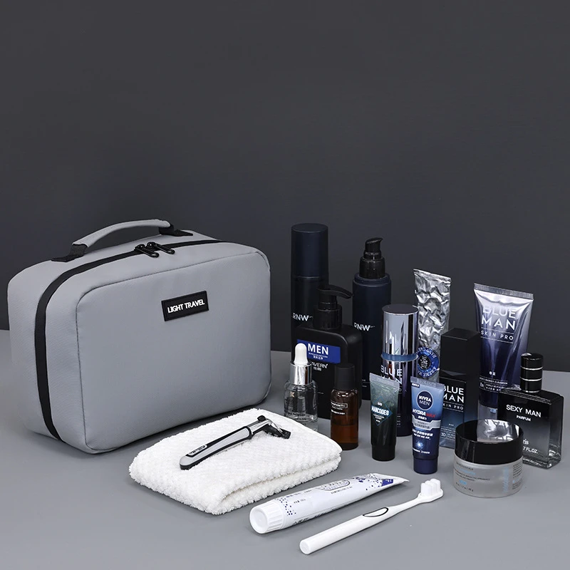 Men's Makeup Bag Waterproof Material Toiletry Bag Large Capacity Cosmetic Organizer, Portable Travel Essential Storage Bag 4