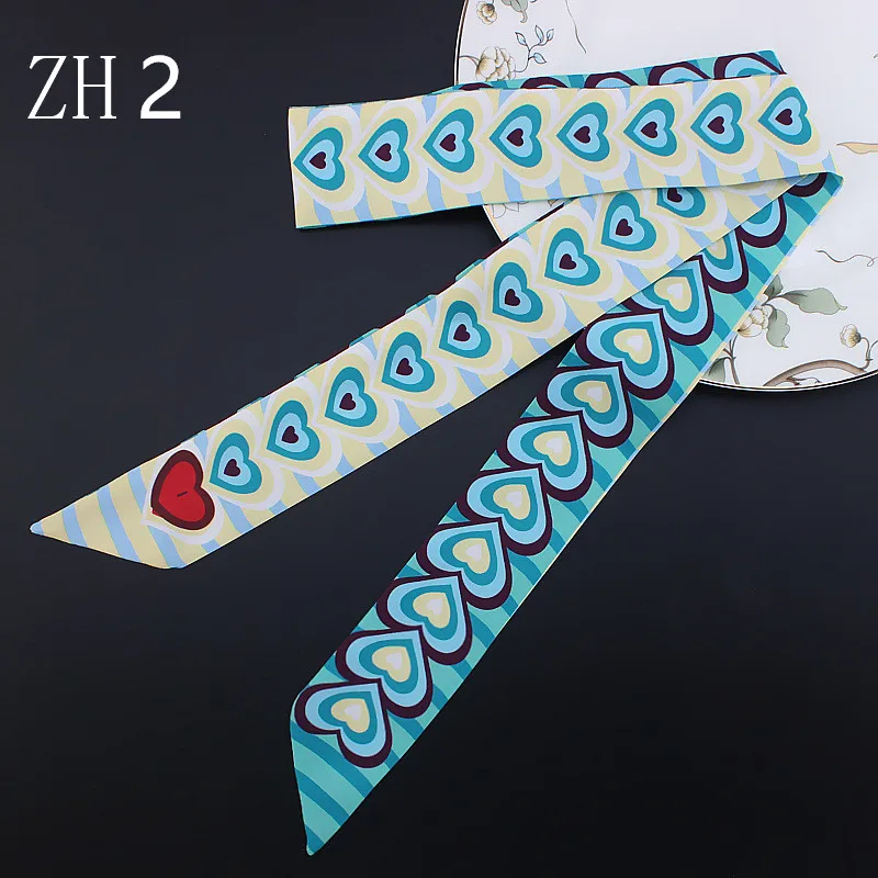 2024 New Design 120cm Heart Print Scarf Small Women Silk Scarf Brand Bag Hair Ribbons Fashion Head Scarf Long Scarves 6