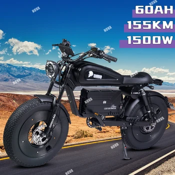성인용 전기 자전거 오프로드 팻 타이어, 산악 전기 자전거 유압 브레이크, 블랙 1500W 오토바이, 48V60AH Ebike, 20 인치