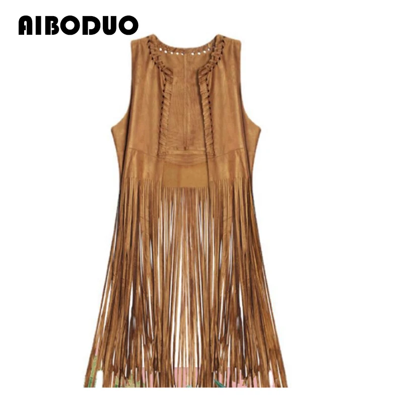 Women's Suede Cardigan Waistcoat Suede Long Fringe Cape Tassels Open Front Hollow Hole Design Fashion Hippie Outerwears women cardigan