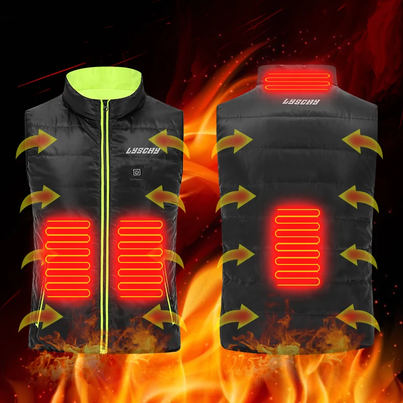 LYSCHY 전기 가열 오토바이 조끼, 따뜻한 방한 조끼, 3 단 기어, 앞뒤 가열, 따뜻한 오토바이 조끼