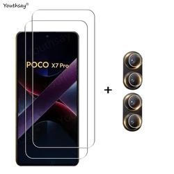 Premium Full Glue Tempered Glass Screen Protector with HD Camera Lens Film for Poco X7 Pro (2 Glass and 2 Lens)