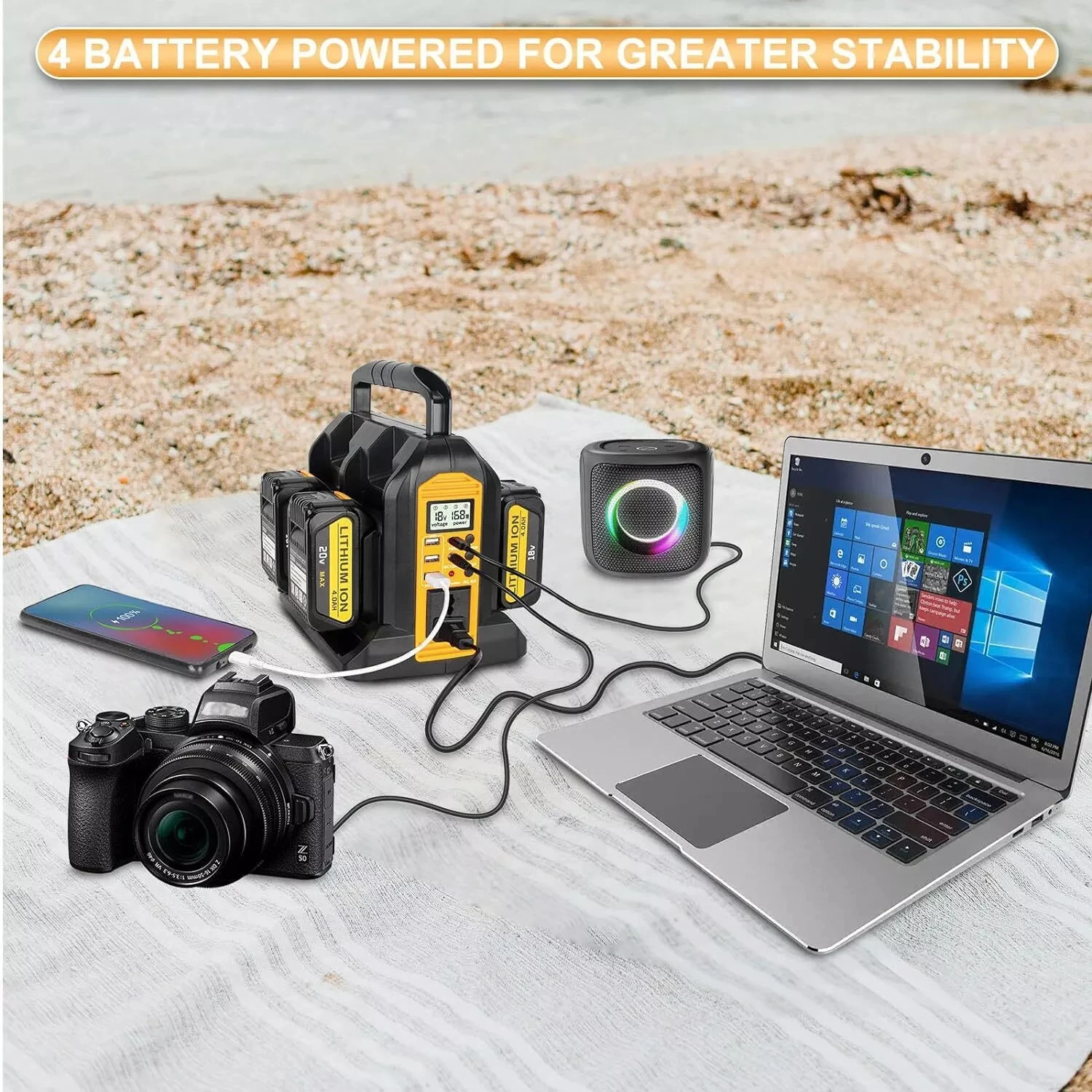 350W Power Inverter for Dewalt 20v 60v Battery 4-Ports DC 20V to AC 120V/220-230