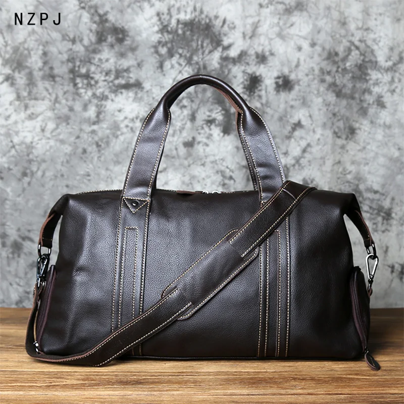 Tanie NZPJ Vintage skórzana torba podróżna dla mężczyzn naturalna skóra bydlęca torebka na sklep