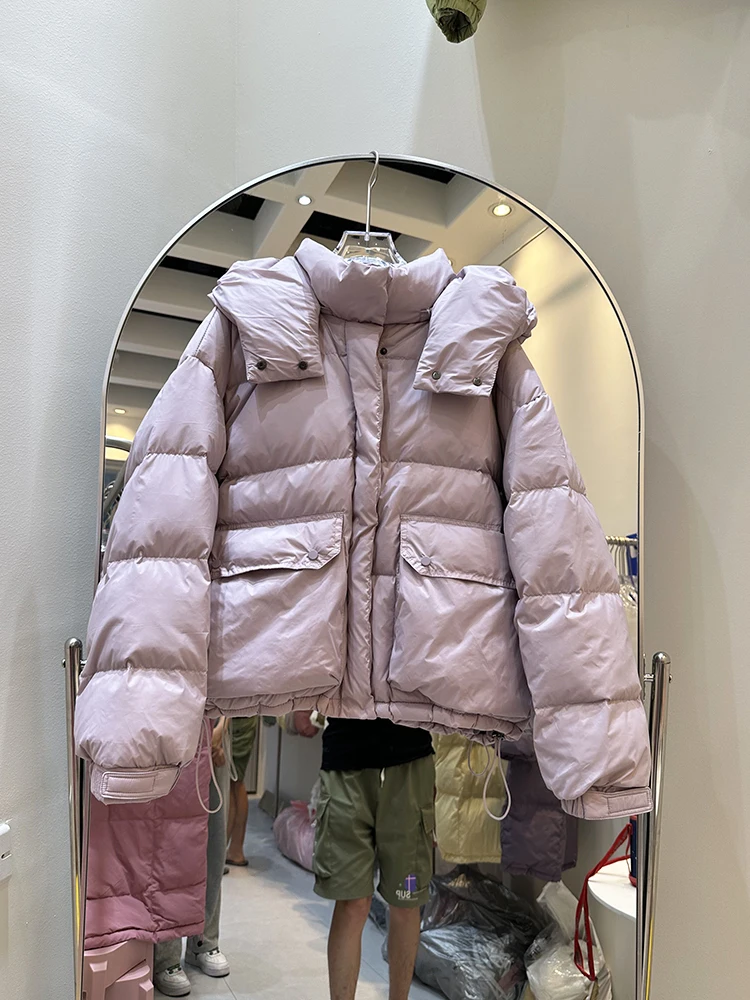 

Короткое пальто-пуховик зимняя женская куртка на белом утином пуху толстое теплое Свободное пальто с капюшоном женские парки Дамская верхняя одежда